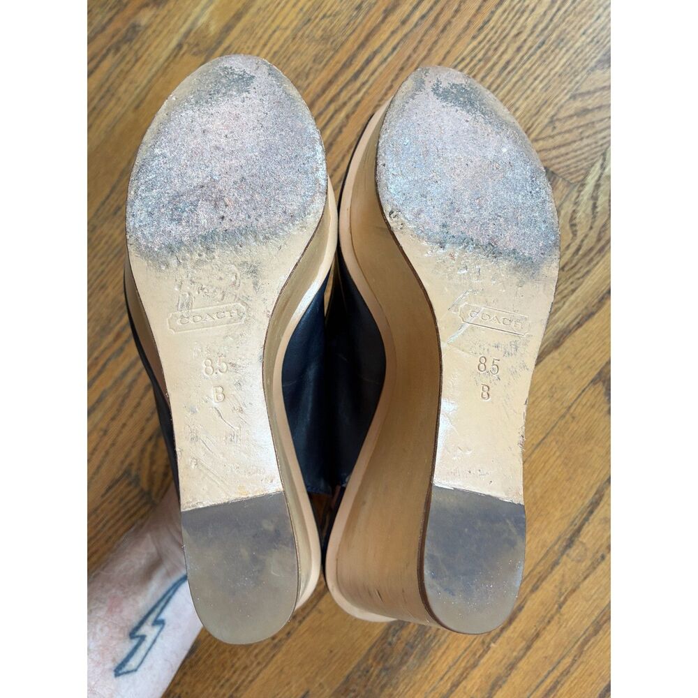 COACH Vintage Blue Wood Platform Peep Toe Wedge Heels Sandals  Women's Size 8.5 - Picture 10 of 12